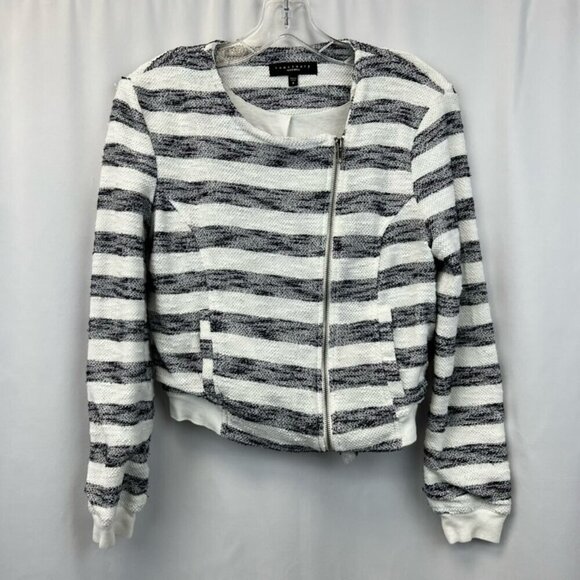Sanctuary Bomber Jacket Navy/White Stripe Asymmetric Zip Pockets Size Small - Picture 1 of 10